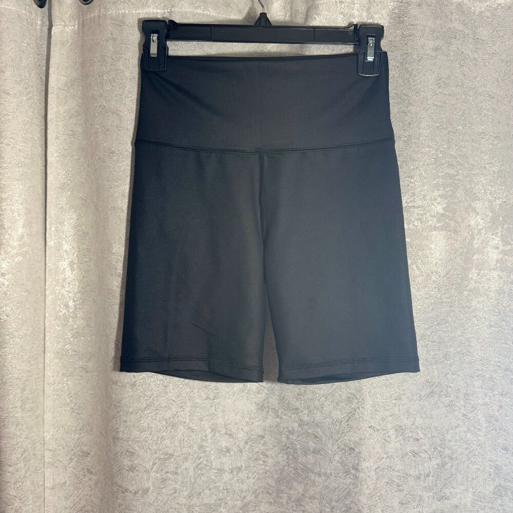 aerie High Shine, High Waisted 7" Bike Short, black